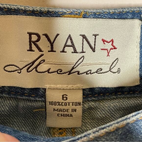 RYAN MICHAEL off center boho southwest button denim jean skirt Women's size 6 - Picture 4 of 4